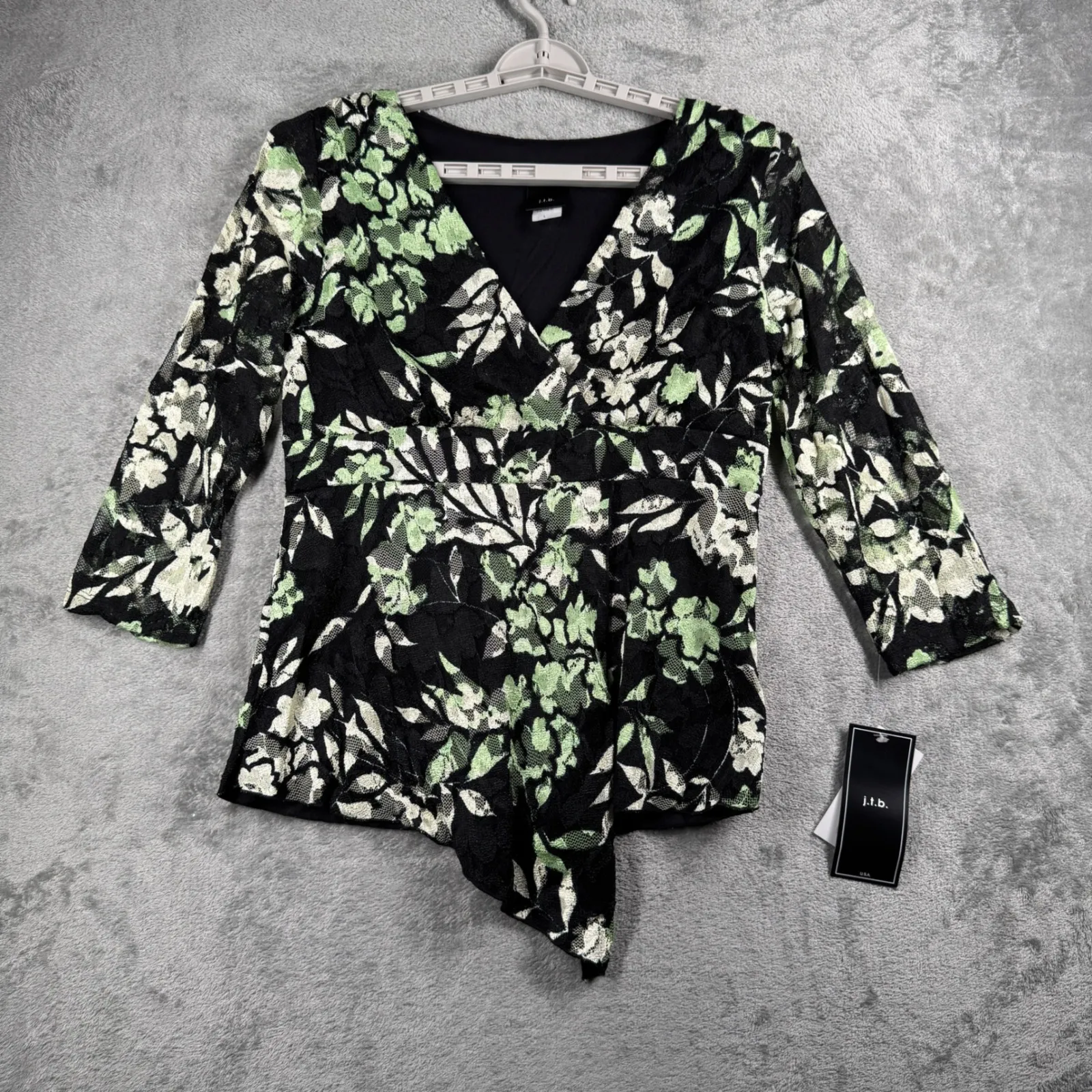 j.t.b. Floral Mesh Top L Black Green White V - Image 2