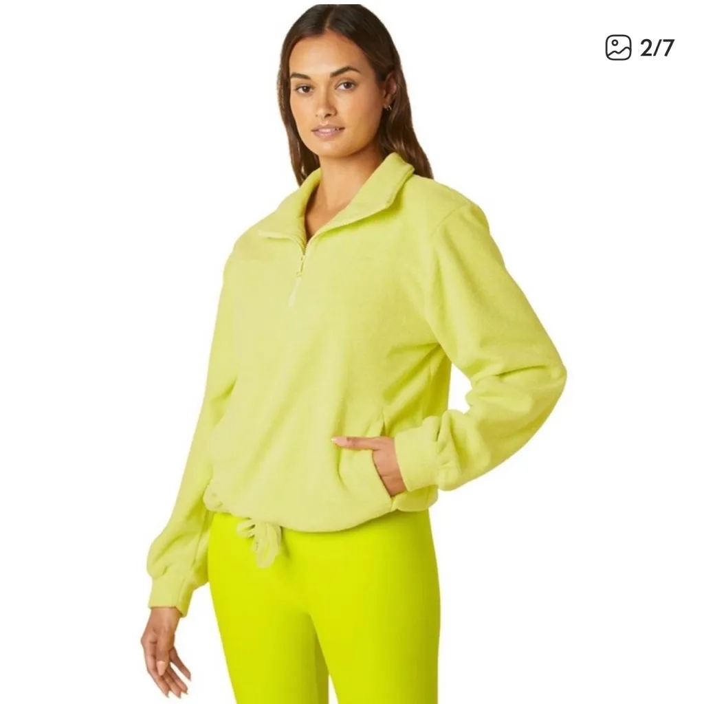 BEYOND YOGA True Chartreuse New Terrain Pullover Active Fleece Sweatshirt XL - Image 3