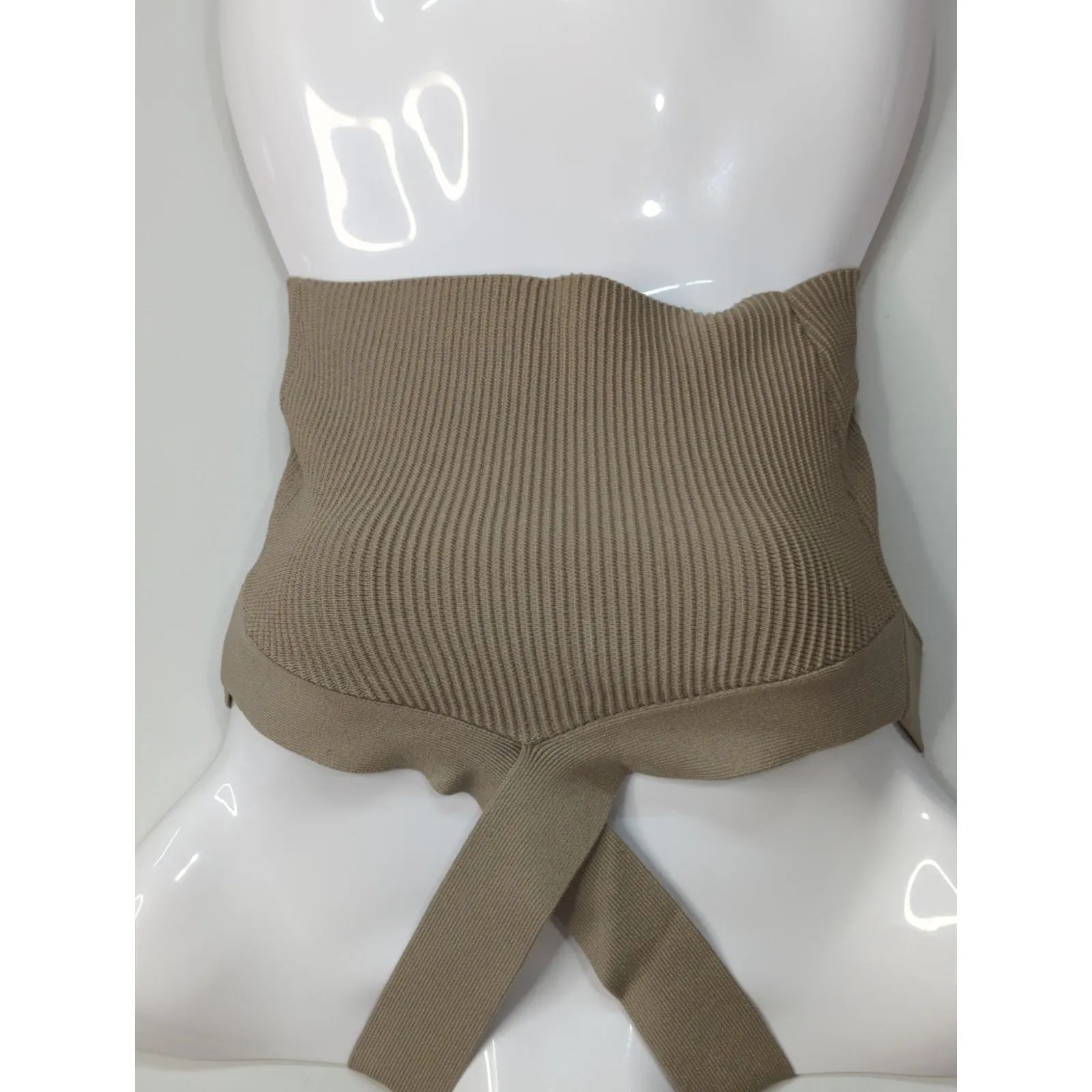 Babaton Saville Tan Sculpt Knit Criss Cross Cropped Tank Womens XS Halter Top‎ - Image 3