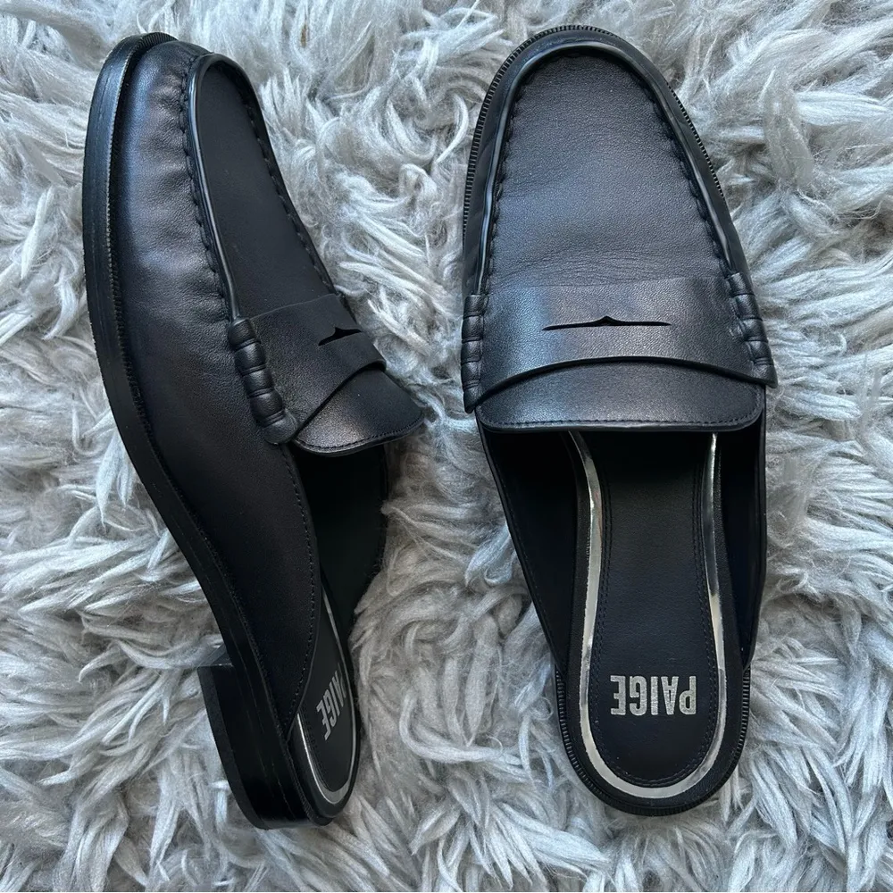 Paige Emmett black leather slip on loafer mules women’s shoe size 8 - Image 3
