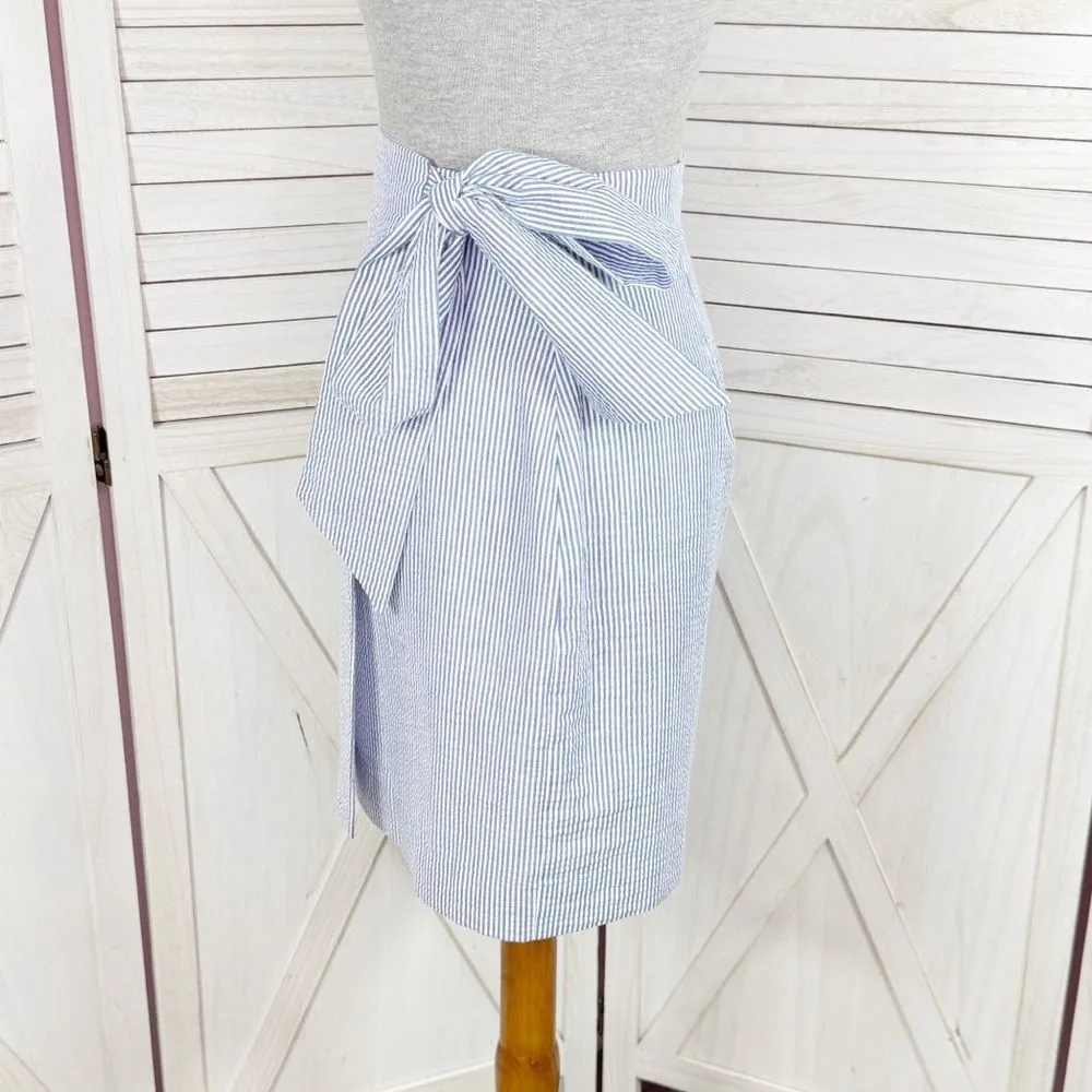Lauren James‎ Striped Seersucker Faux Wrap Skirt Blue White Medium - Image 3