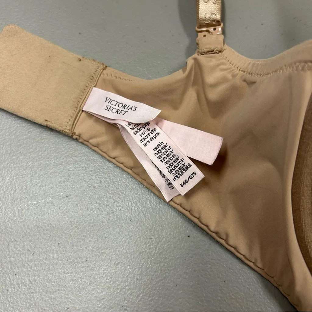 Victoria Secret T-Shirt Push Up Bra Full Coverage Nude Beige Tan Size 34G - Image 4