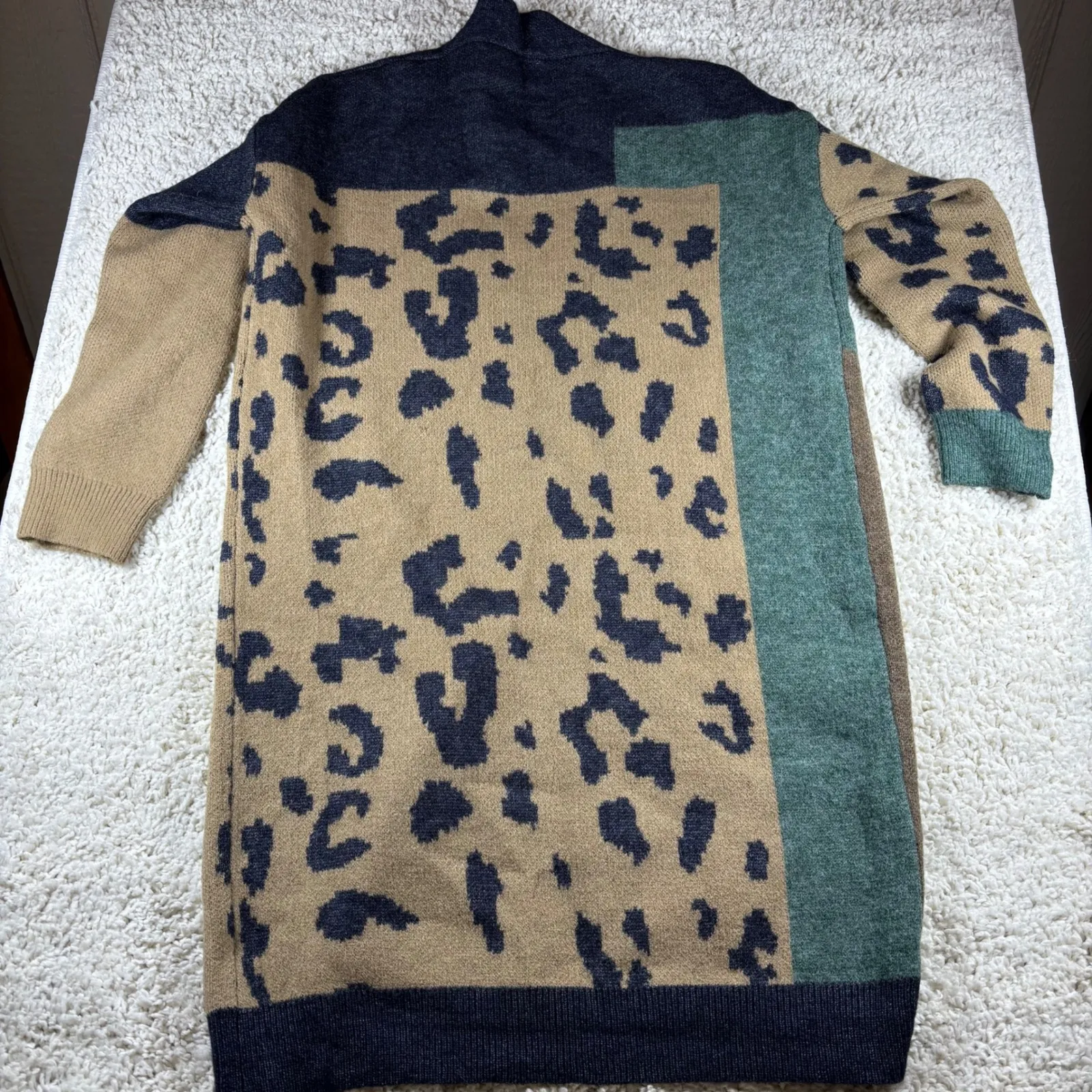 PILCRO & COMPANY Colorblock Leopard Print Long Cardigan Sweater One Size Brown Size undefined - Image 12