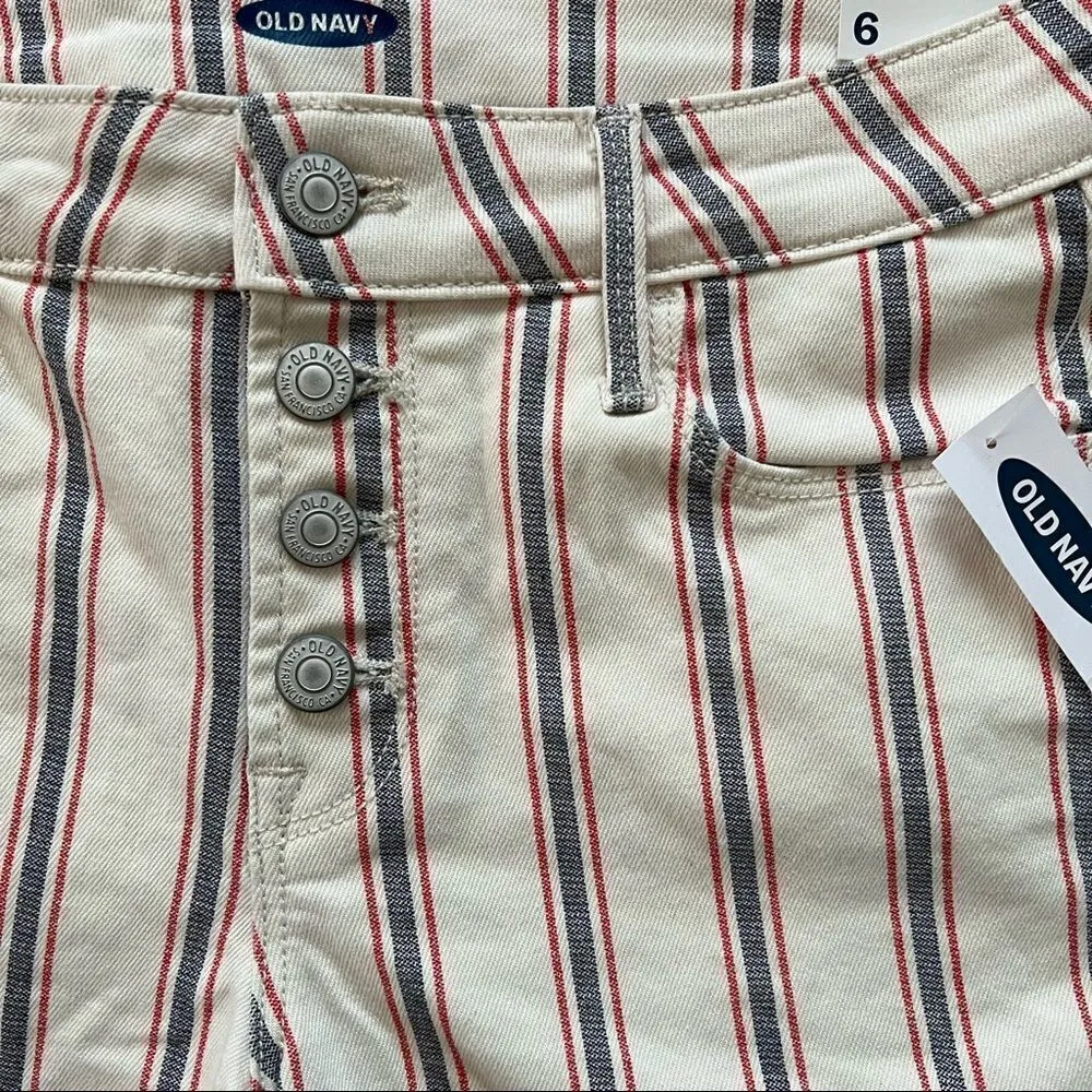 Old Navy Mid Rise Button-Fly Multi-Stripe Jean Shorts Size 6 - Image 8