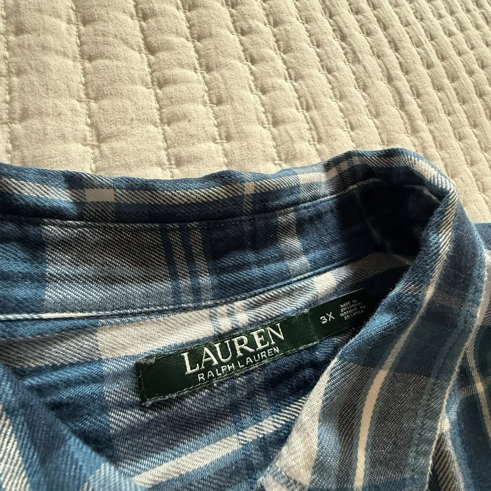 Lauren Ralph Lauren Button Up Collared Flannel Shirt Blue White Plaid Sz 3X - Image 14