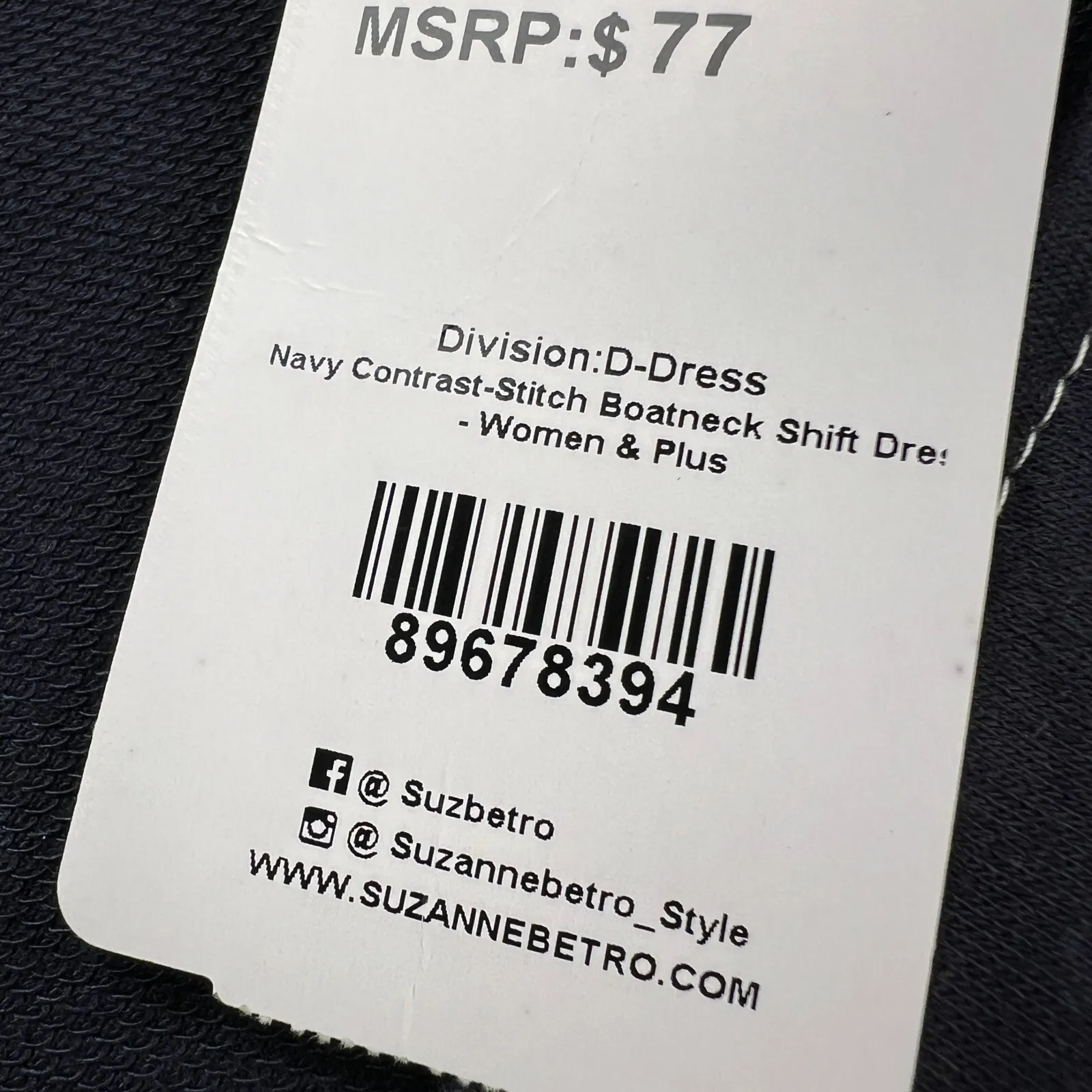 Suzanne Betro Navy Contrast Stitch Boat Neck Flare Sleeve Shift Dress Size M - Image 10