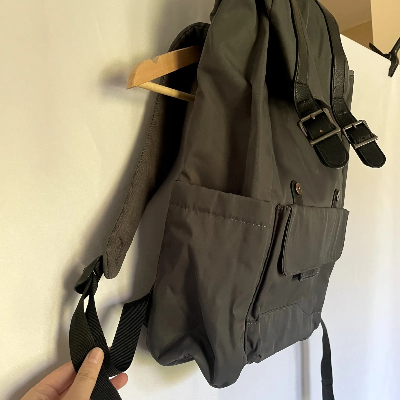 Open Story gray RFID backpack pockets computer backpacking bag drawstring - Image 2