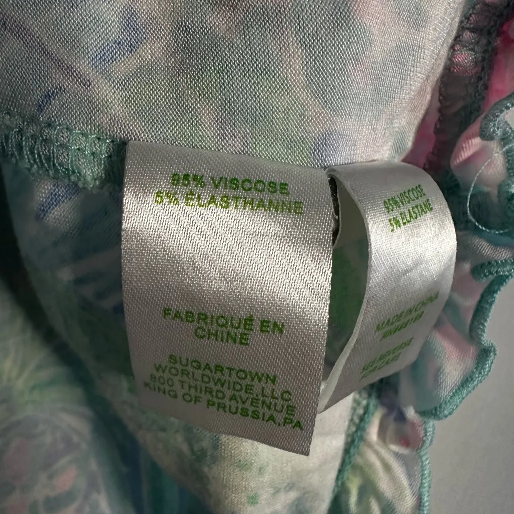 Lilly Pulitzer Pink Green Ruffle Tank Top Viscose Preppy Resortwear Casual Beach - Image 6