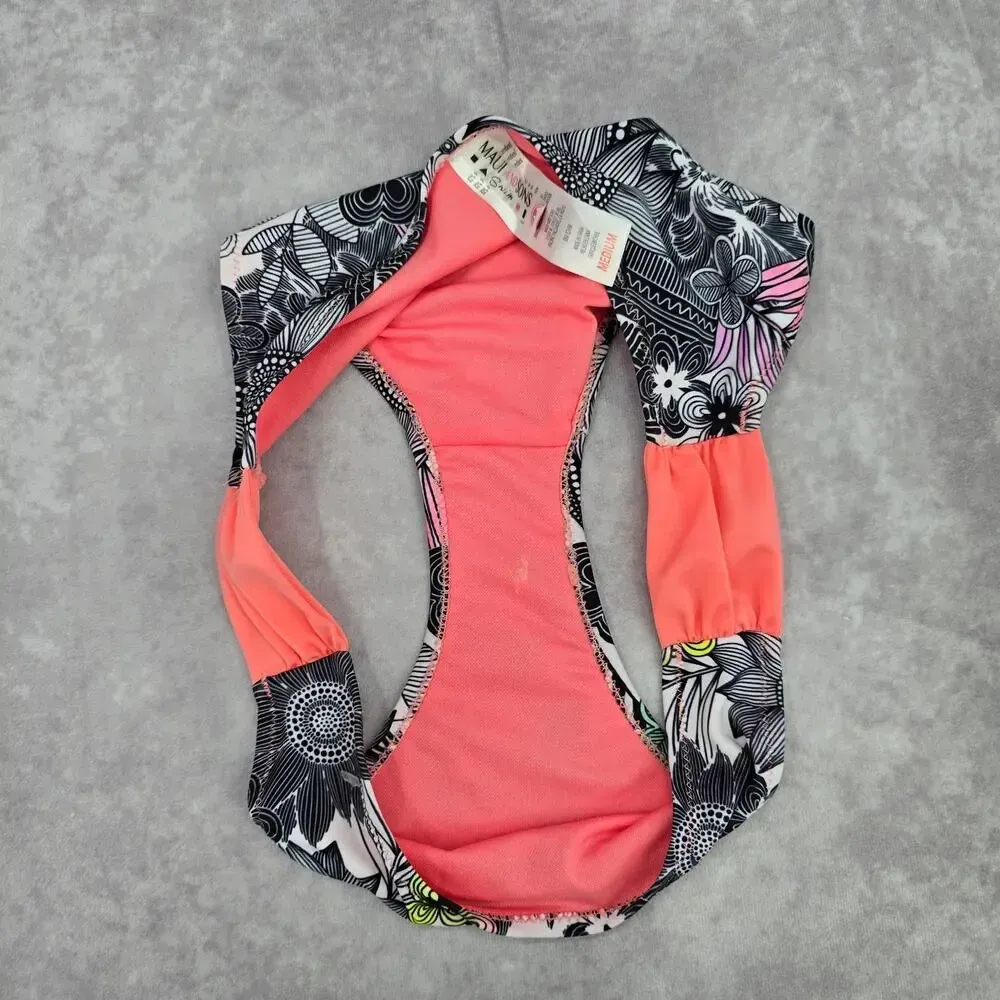 Maui and Sons Black White‎ Pink Floral Cheeky Medium Bikini Bottom Swimwear - Image 7