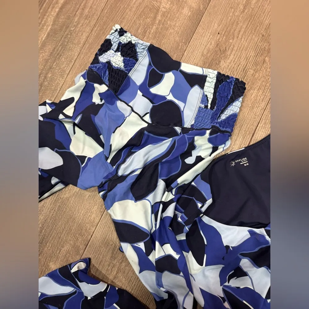 AERIE real me 7/8 leggings and sport bra 🌻Stylish Blue Patterned set - Image 9