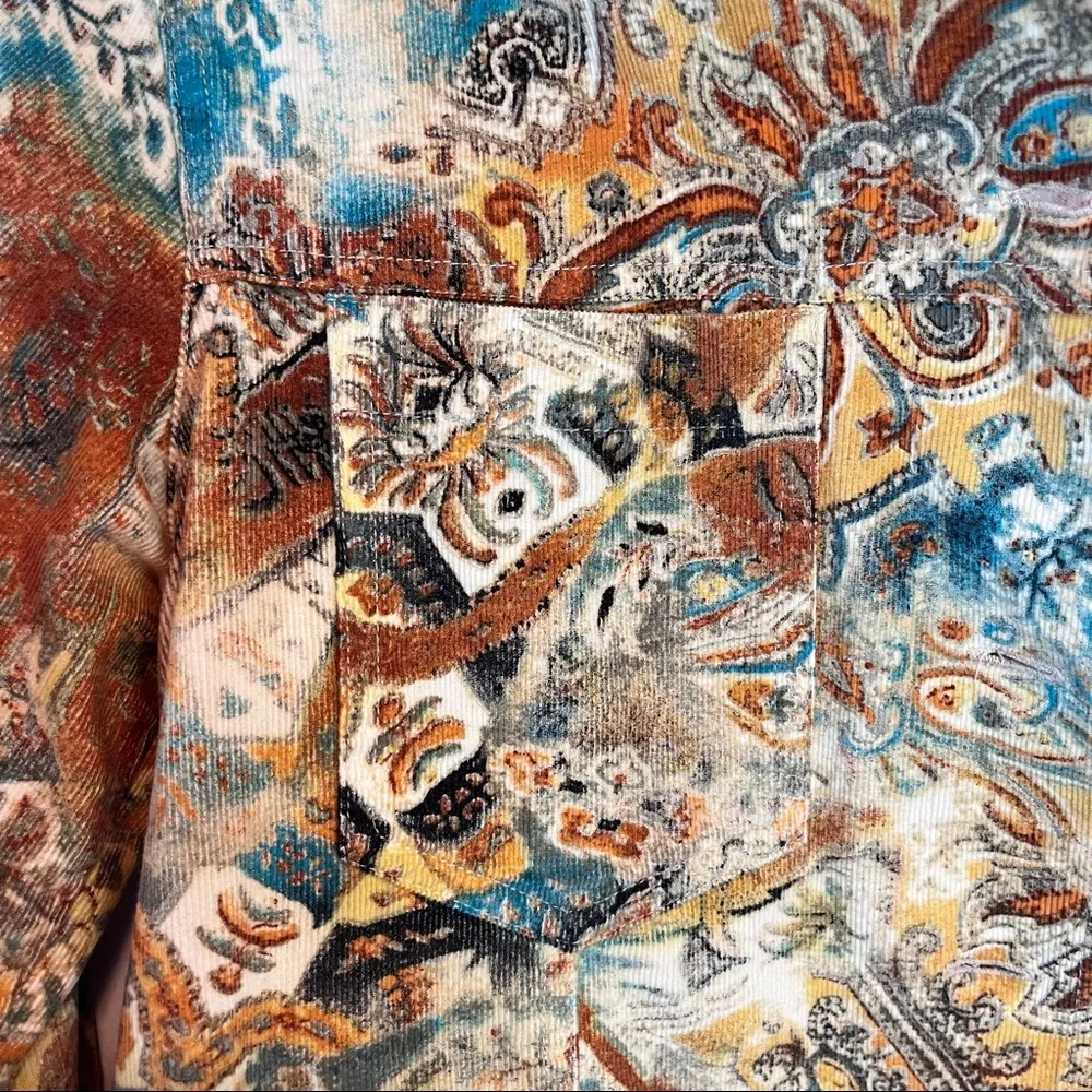 Chicos Corduroy Jacket Floral Paisley Pattern Yellow Size 0 - Image 2