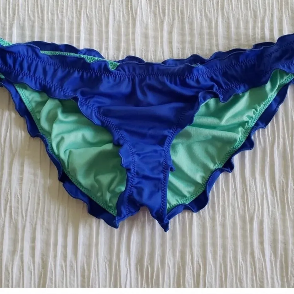 Victoria's Secret  Ruffle Cheeky Bikini Bottom Hot Pink & Blue Size S - Image 8