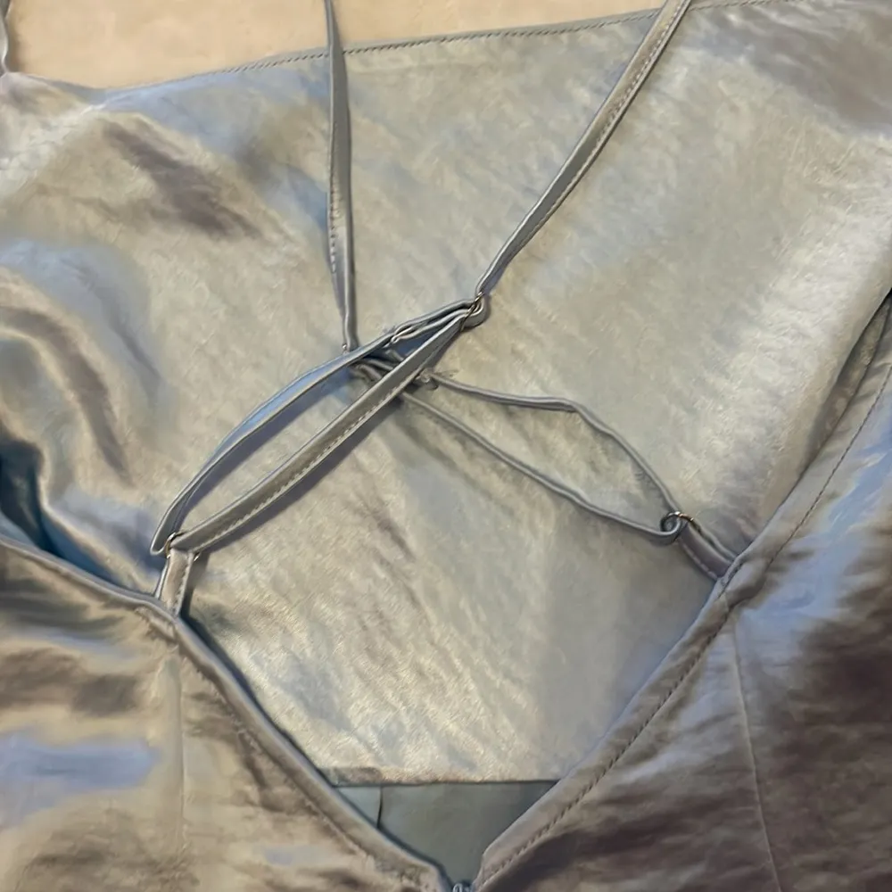 Light Blue Satin Ruffle Romper - Image 5