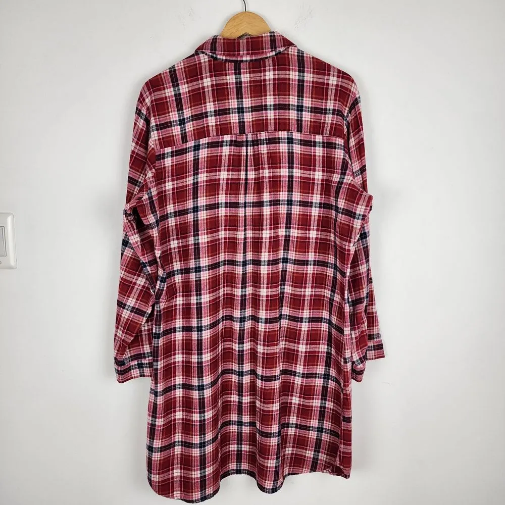 M&S Marks & Spencer Flannel Plaid Nightshirt Cotton Sleepshirt Size US 12 Large Pink - Image 11