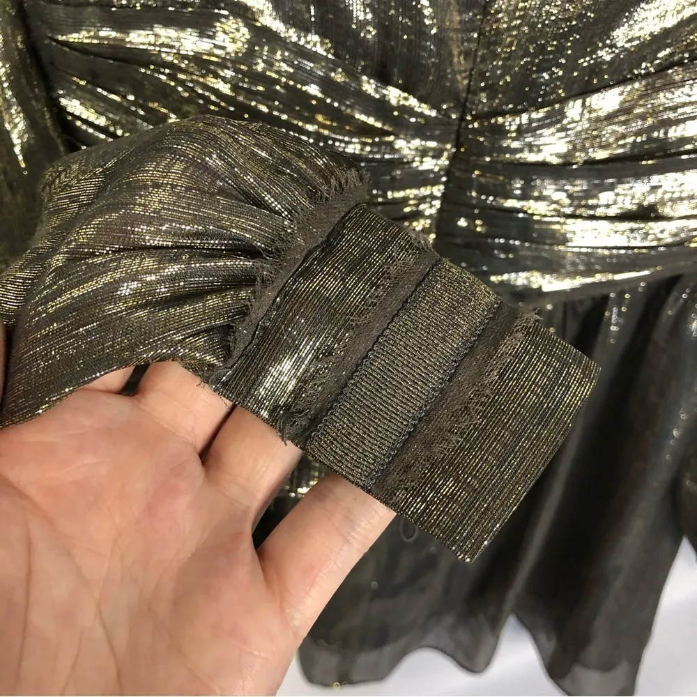 Ramy Brook Gold Metallic Silk Long Sleeve Mini Dress 2 - Image 7