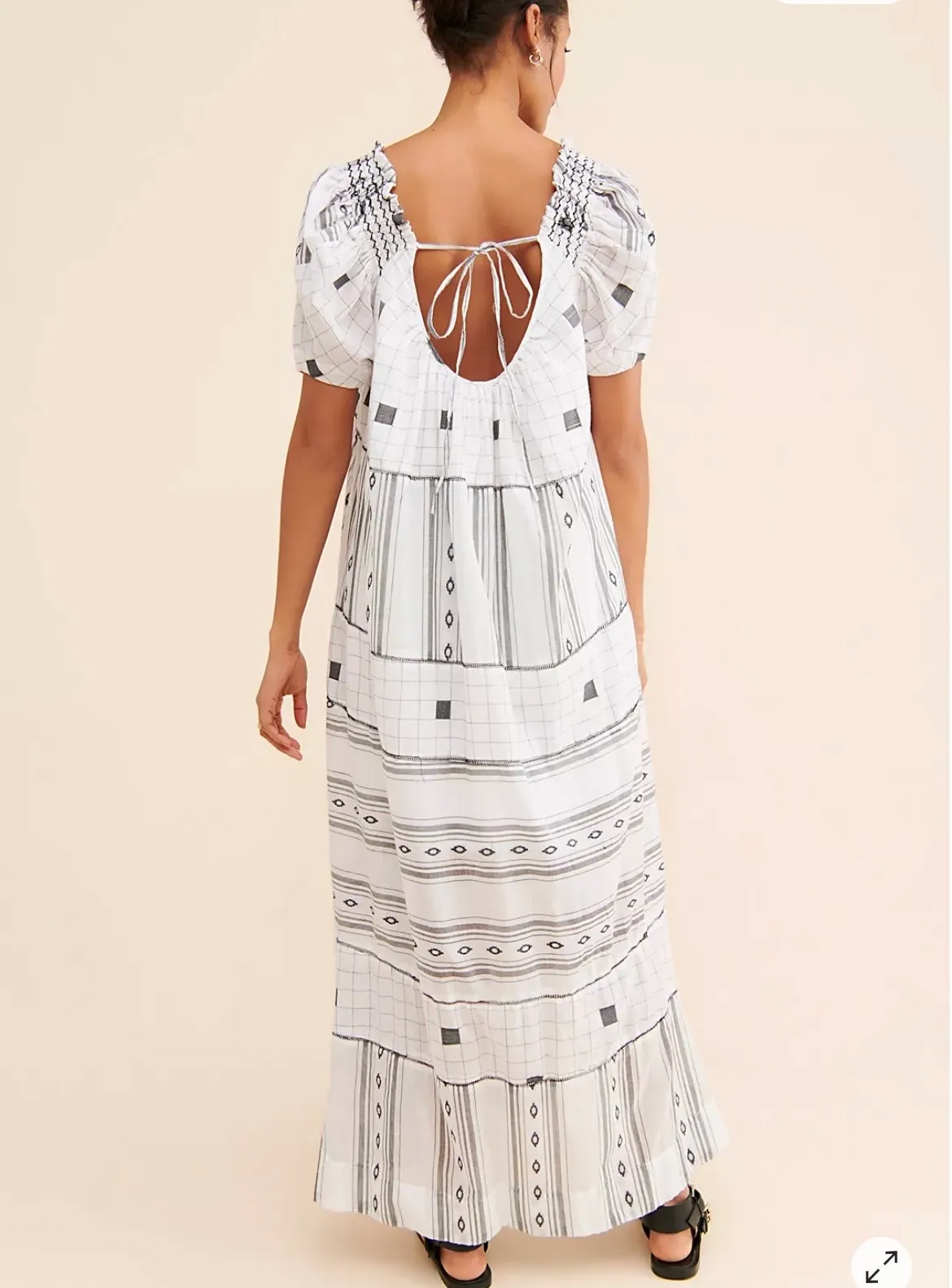 Free People cotton Embroidered Maxi Dress Black White Boho Puff Sleeve Size Small  - Image 2