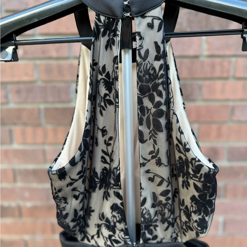 Xtraordinary Black Cocktail Mini Dress Semi-Formal Halter Mesh Overlay Size 3 - Image 9