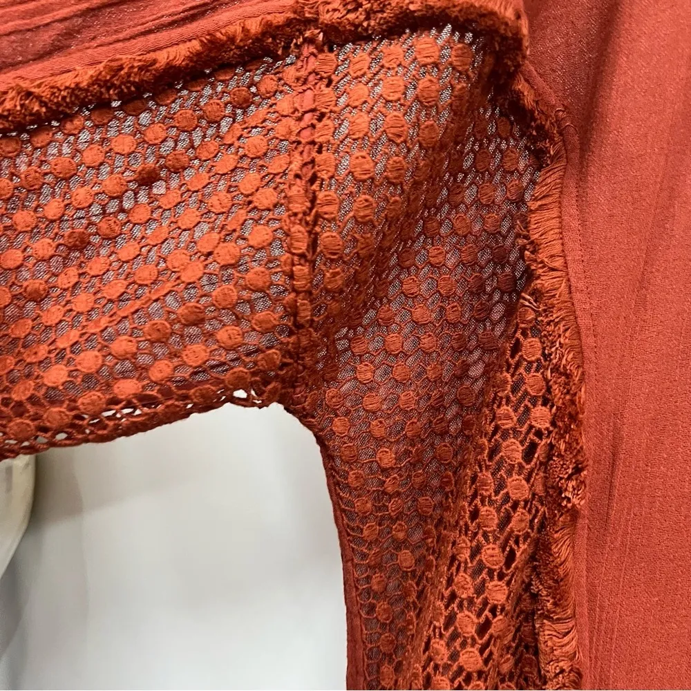 NWT Free People mauve Rust Hooded Poncho with Tassels 100% cotton oversized - Image 10