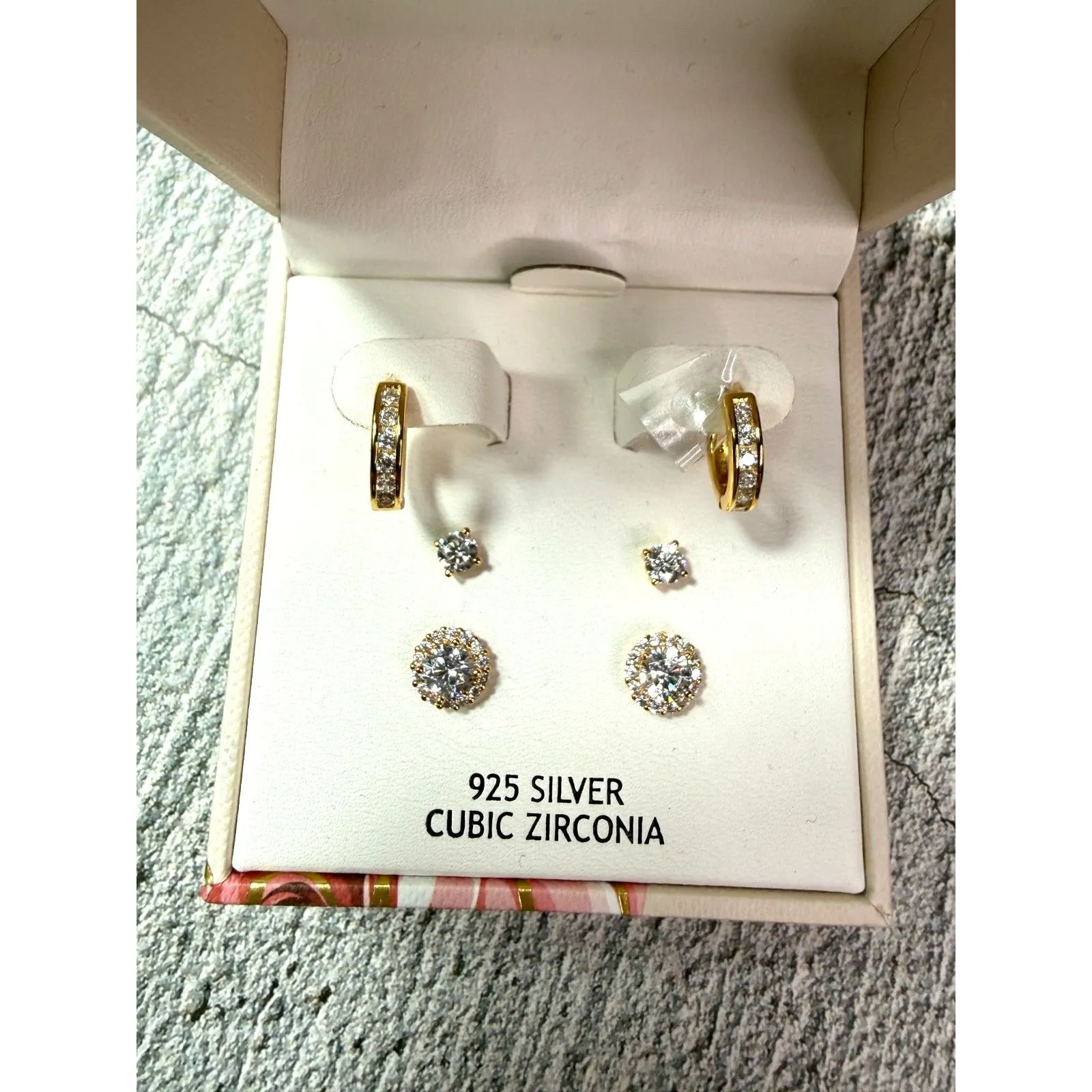 NIB Rachel Ashwell Vermeil 925 Silver Cubic Zirconia 3 Set Earrings - Image 4