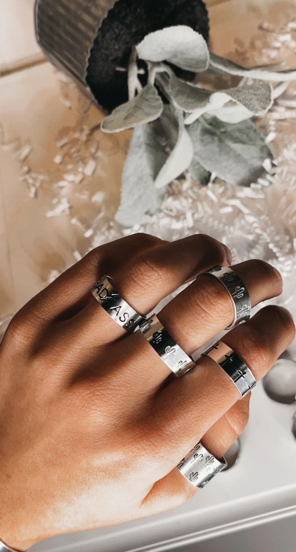 Cactus Stamped Ring Silver - Image 2