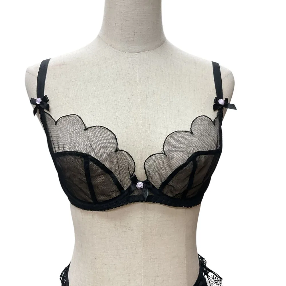 Agent Provocateur Women's Lorna‎ Lace Plunge Underwired Bra Size 32DD Black Mesh - Image 2