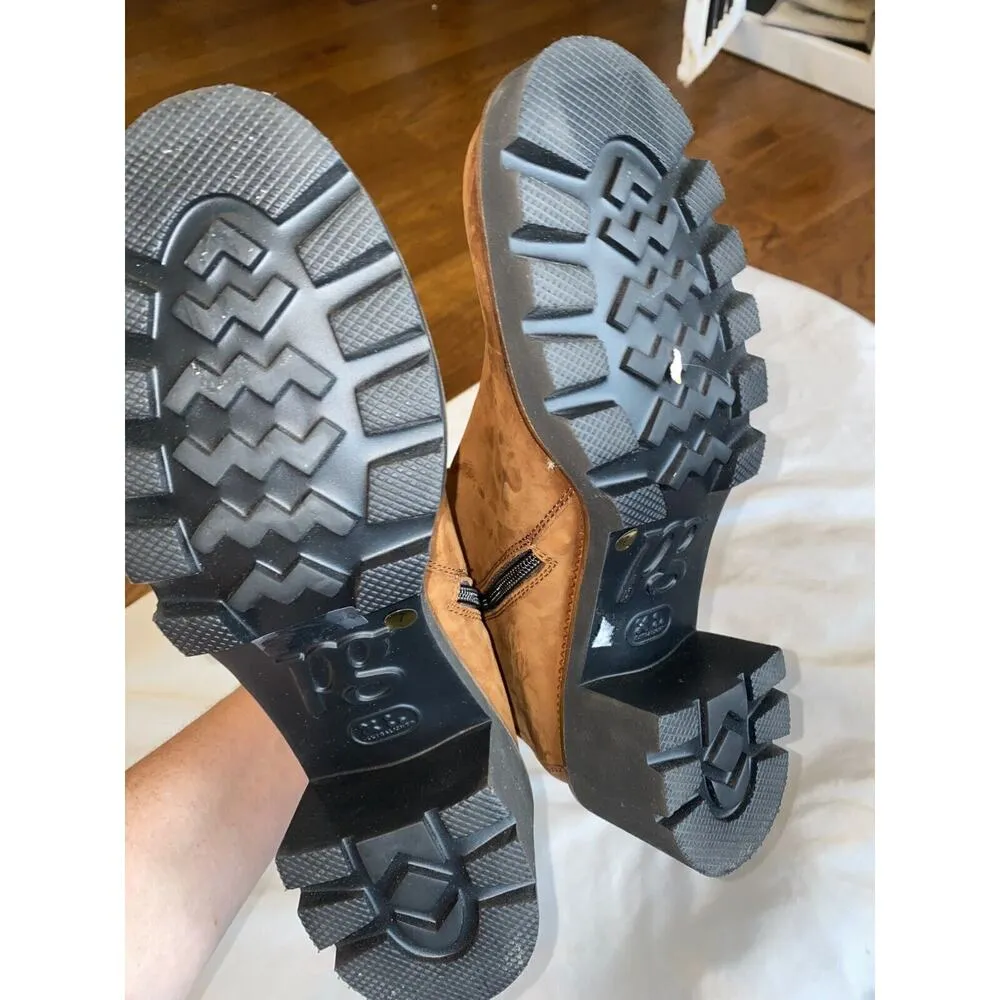 Paul Green Bootie Women's 9 Brown Leather Side Zip Block Heel Buckle Ankle S47 - Image 3