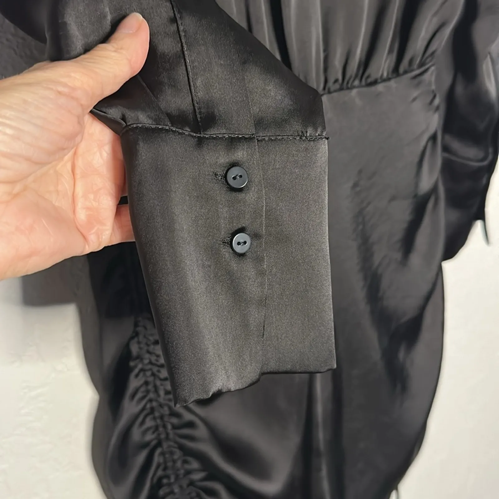 NEW Zara Draped Black Satin Effect Button Up Dress Ruched Tie Viral Date Night - Image 9