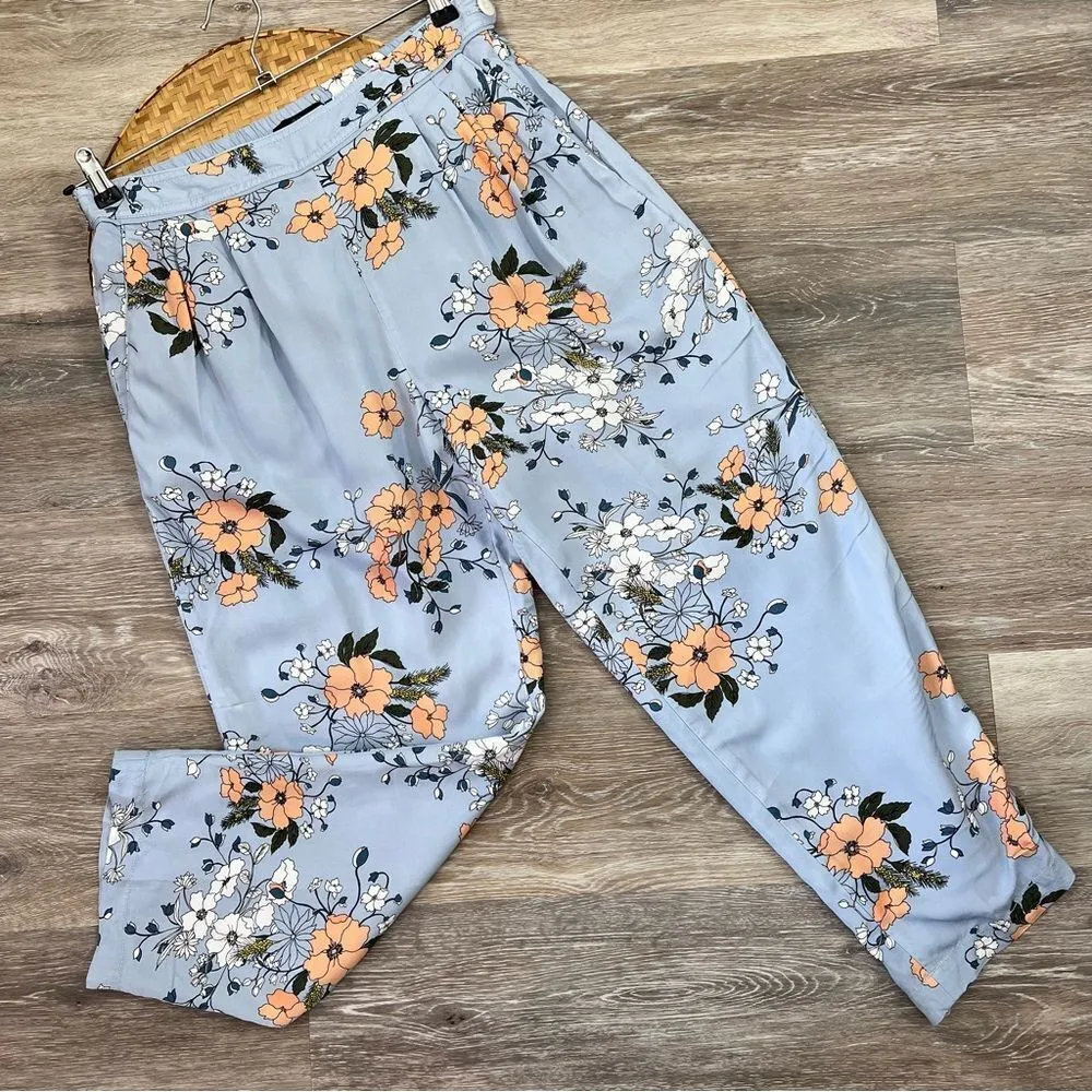 J. Crew High rise work dress pants ankle blue‎ garden floral - Image 3