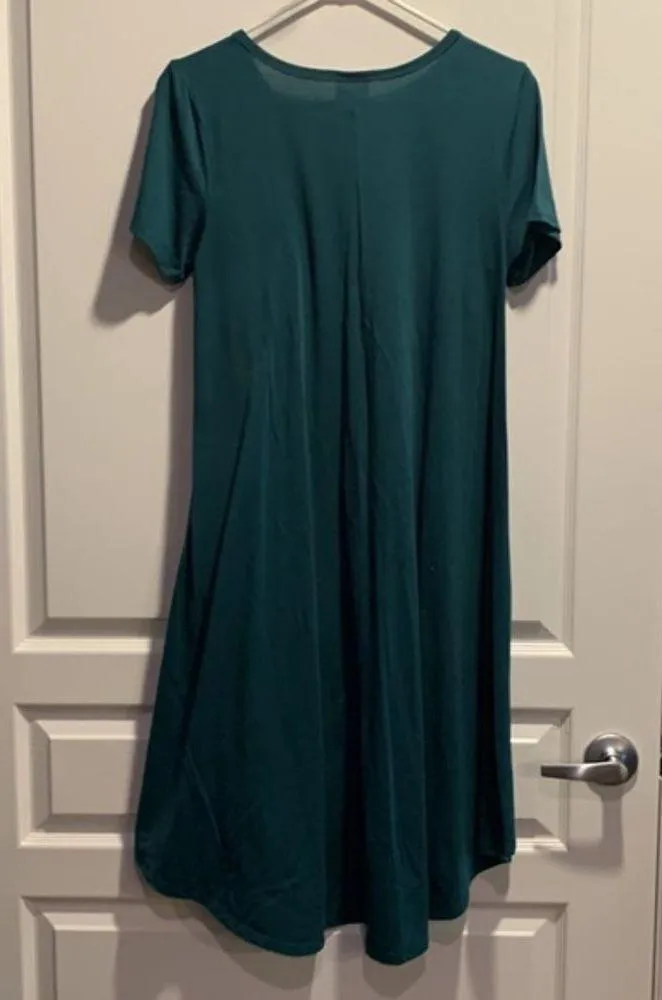 Lularoe Women's Carly Solid Teal Pocket Swing Hi-Lo Dress Size XS EUC #7623 - Image 4
