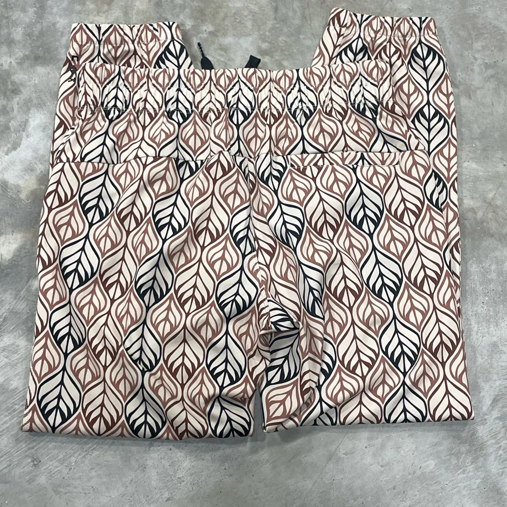KAVU Bucerias Cream/Brown Leaf Print Quick Dry Gorpcore Jogger Pants Small - Image 4