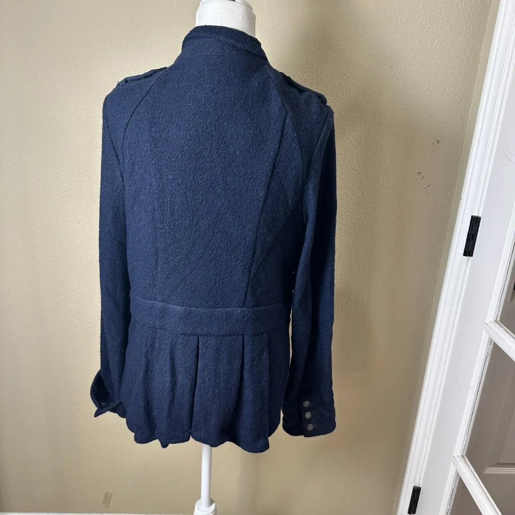 ANTHROPOLOGIE Elevenses Wool Blend Navy Jacket Blazer with Fun Details Size 14 - Image 7