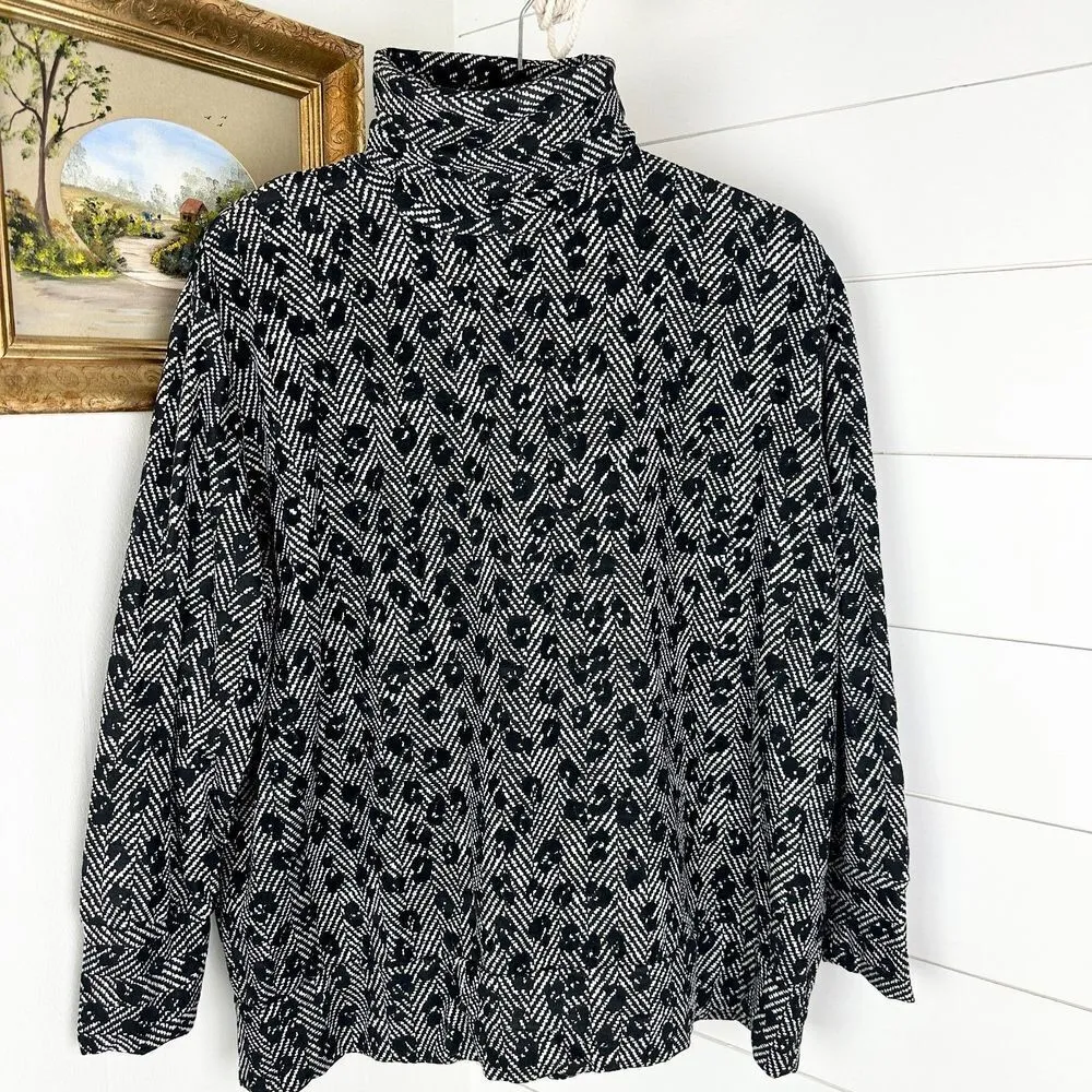 Majestic Filatures Deluxe Teeshirt Turtleneck Sweater Leopard Size 1/XS Black - Image 5