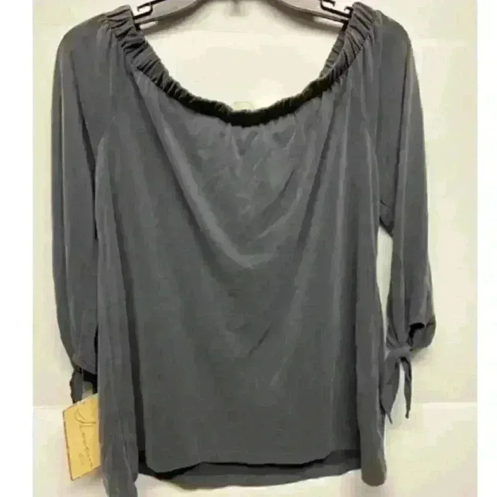 NWT VINTAGE HAVANA - gray‎ 3/4!Sleeve off the shoulder top, small - Image 3