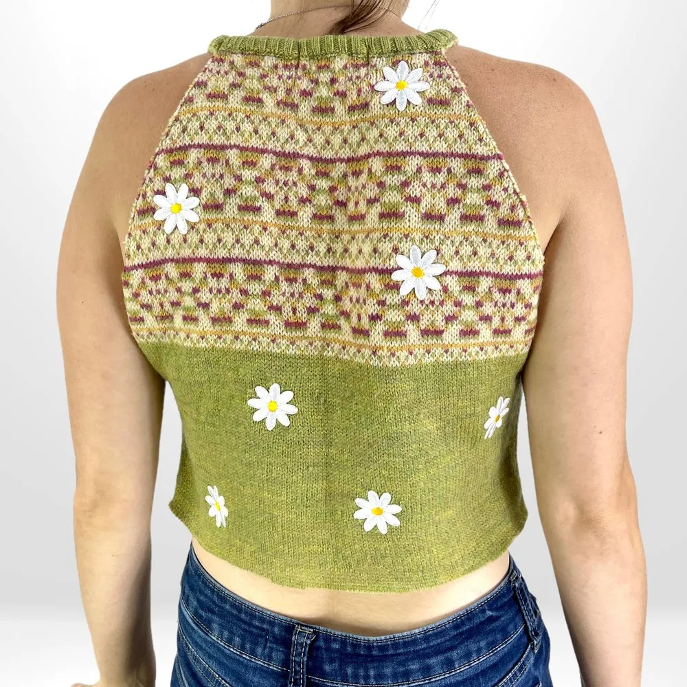 80s 90s HEATHERGLO BILLIE JO SPORTSWEAR Wool Floral Embroidered Cropped Sweater - Image 4