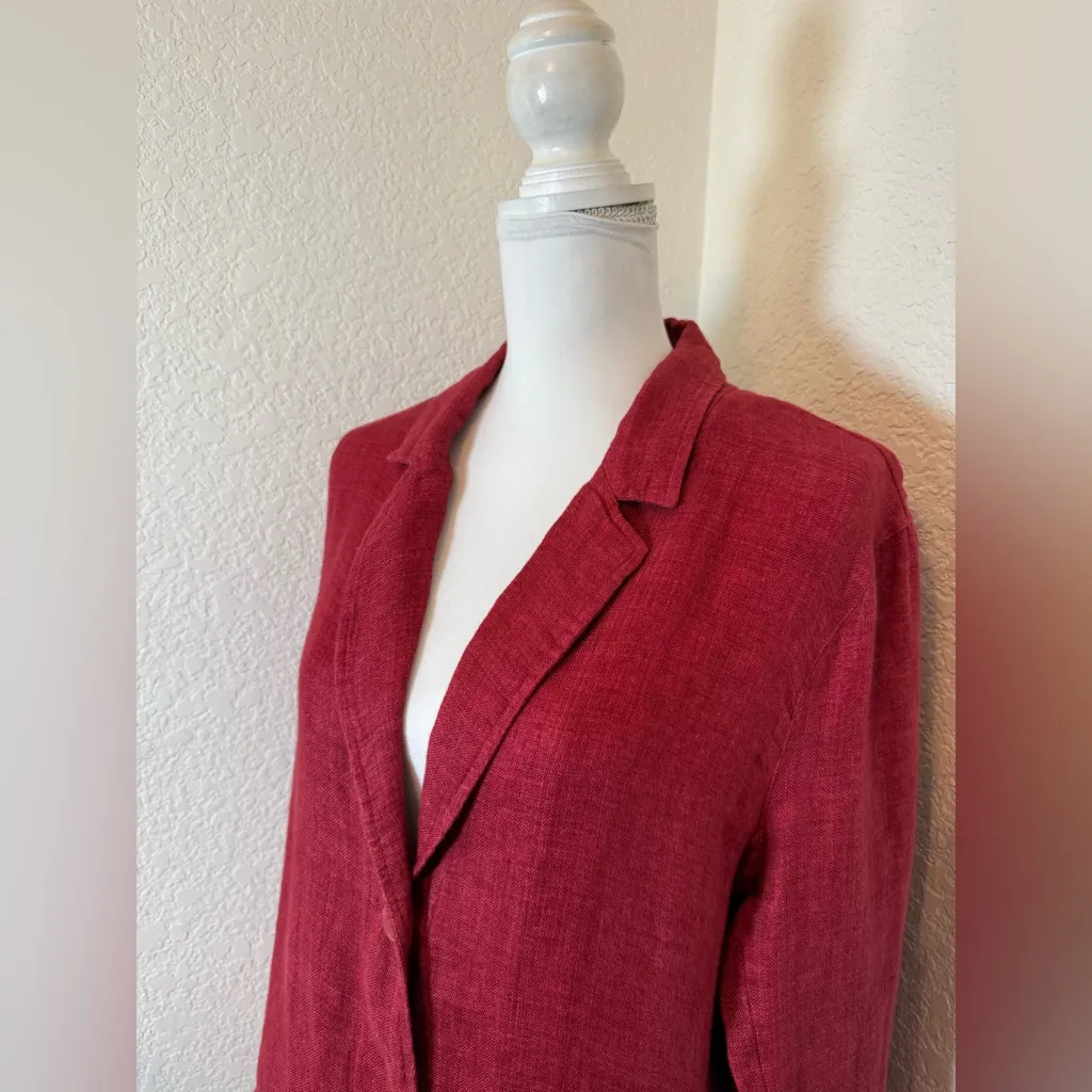 Deep Red‎ Eileen Fisher Longline Linen Blazer size Large - Image 2