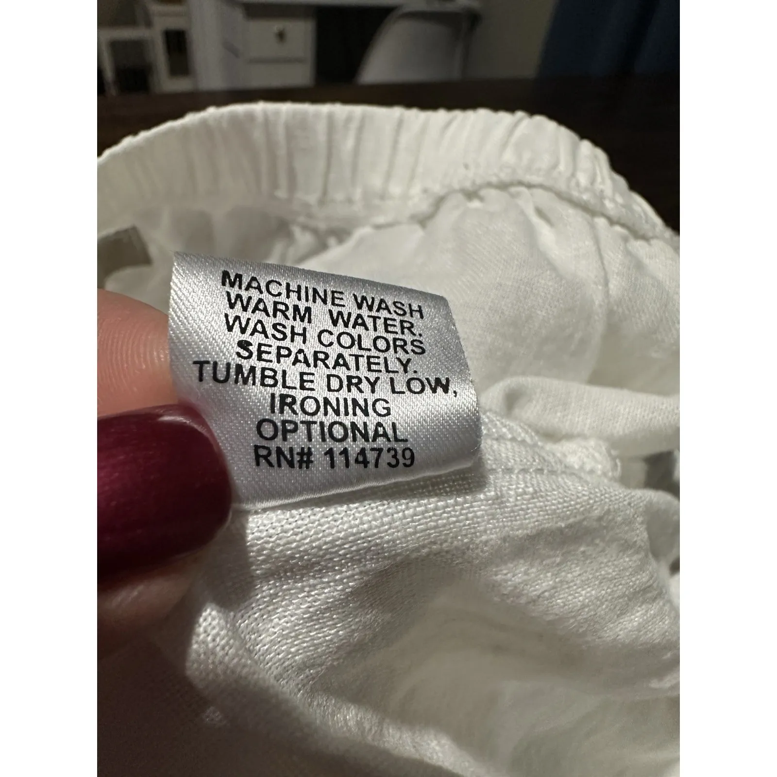 FLAX Pants Women's Large 100% Linen Pant Wide Leg Pockets Elastic White #A13-5 - Image 4