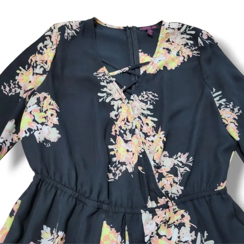 Material Girl Romper Size Large W30"xL3" Womens Romper Floral Boho Cold Shoulder Open Shoulder - Image 3