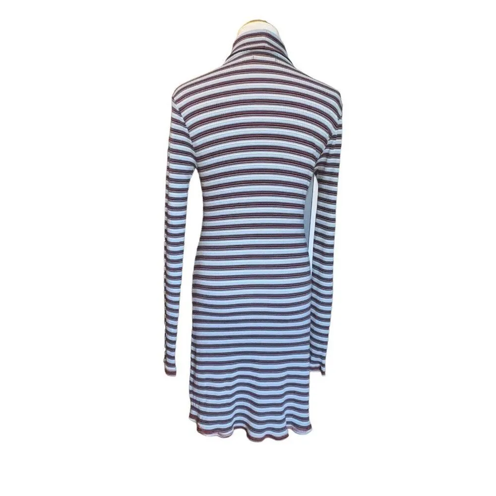 Urban Outfitters BDG Kaylyn Turtleneck‎ Y2K Ribbed Gray Stripe Mini Dress Large - Image 5