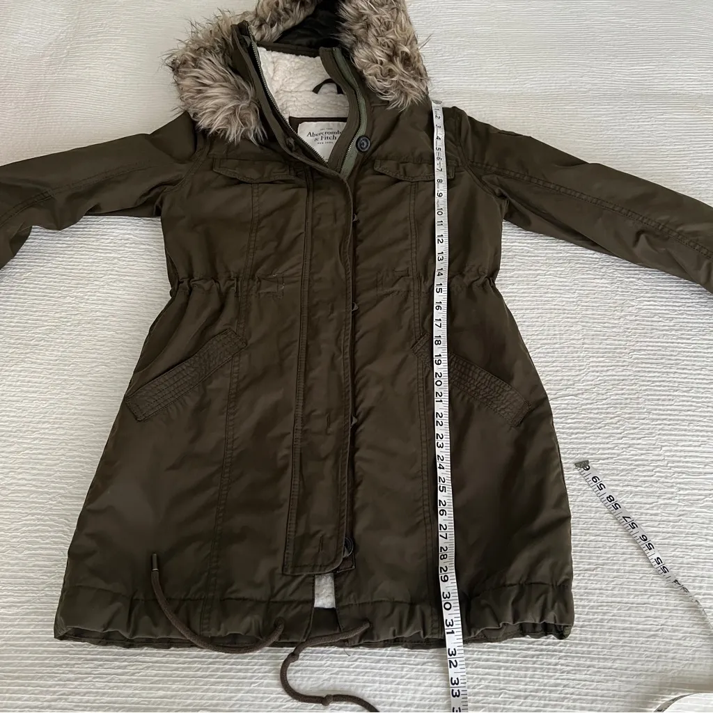ABERCROMBIE & FITCH Parka coat removable fur hood midi length size Small FLAW - Image 11