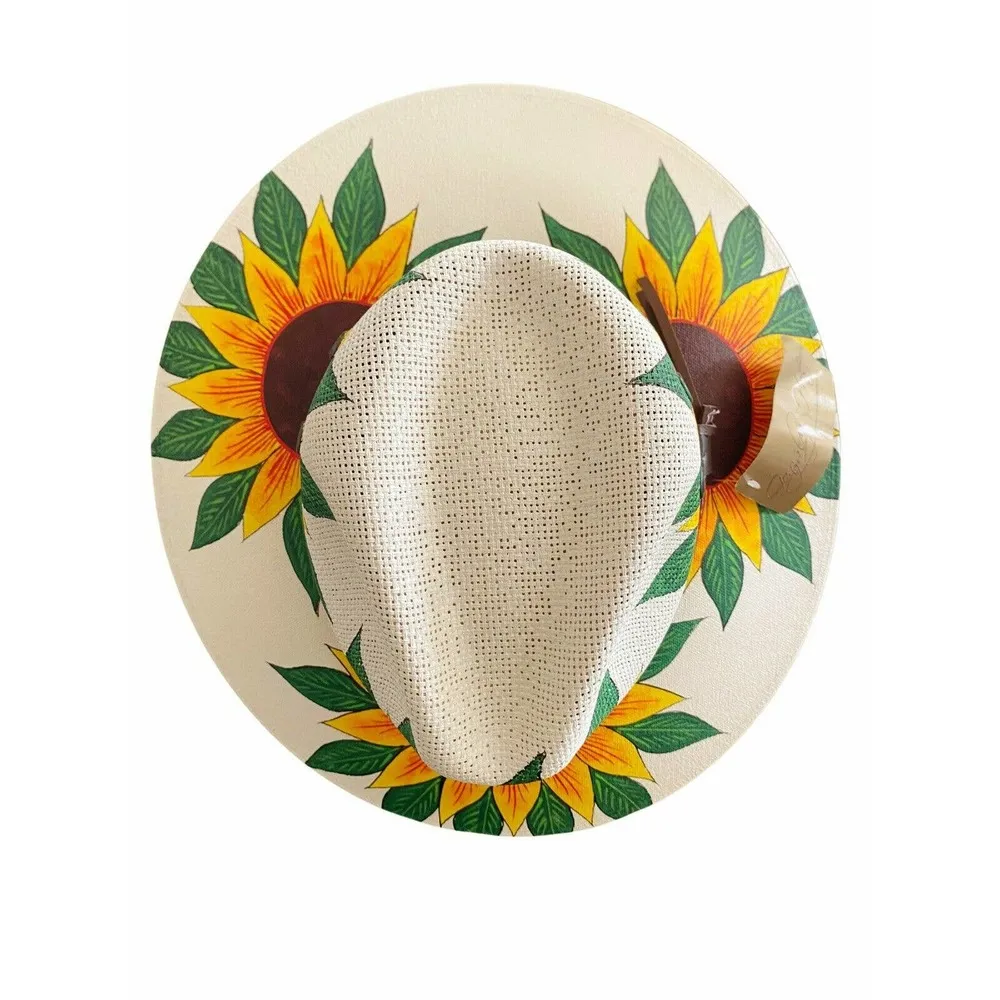 MEXICAN HAT Artisanal Handpainted Fedora Floral Sunflower Sombrero Panama Medium - Image 6
