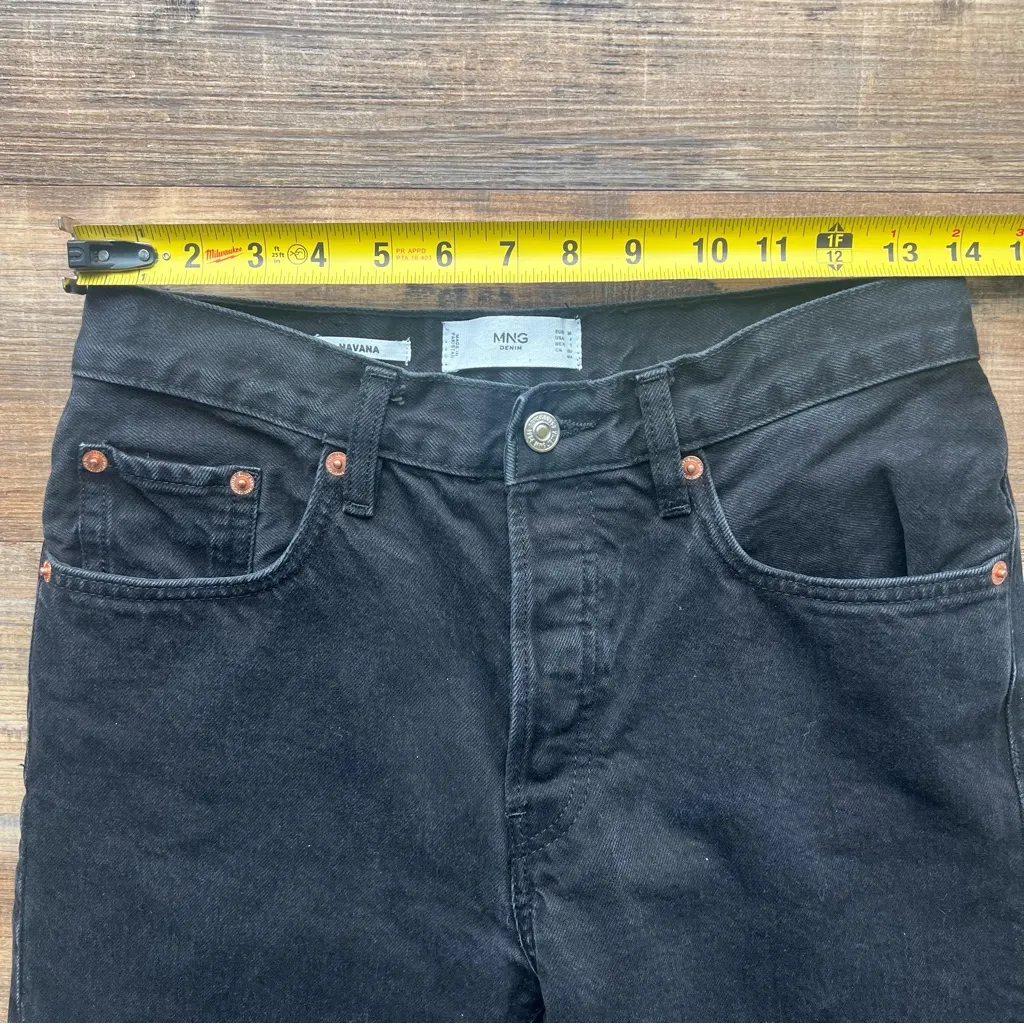 MNG Havana Women’s Black High Rise Straight Leg Button Fly Jeans Frayed Hem Sz 4 - Image 3