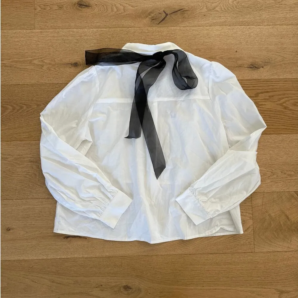 Lulu's - Outstanding Charisma Crochet Lace Tie Neck Button Front Blouse in White - Image 3