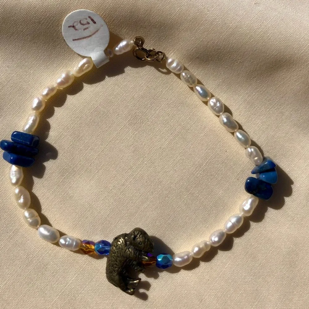 Custom made Blue Lapis Lazuli Seed Pearls Gen Stones Metal Buffalo bracelet New - Image 8