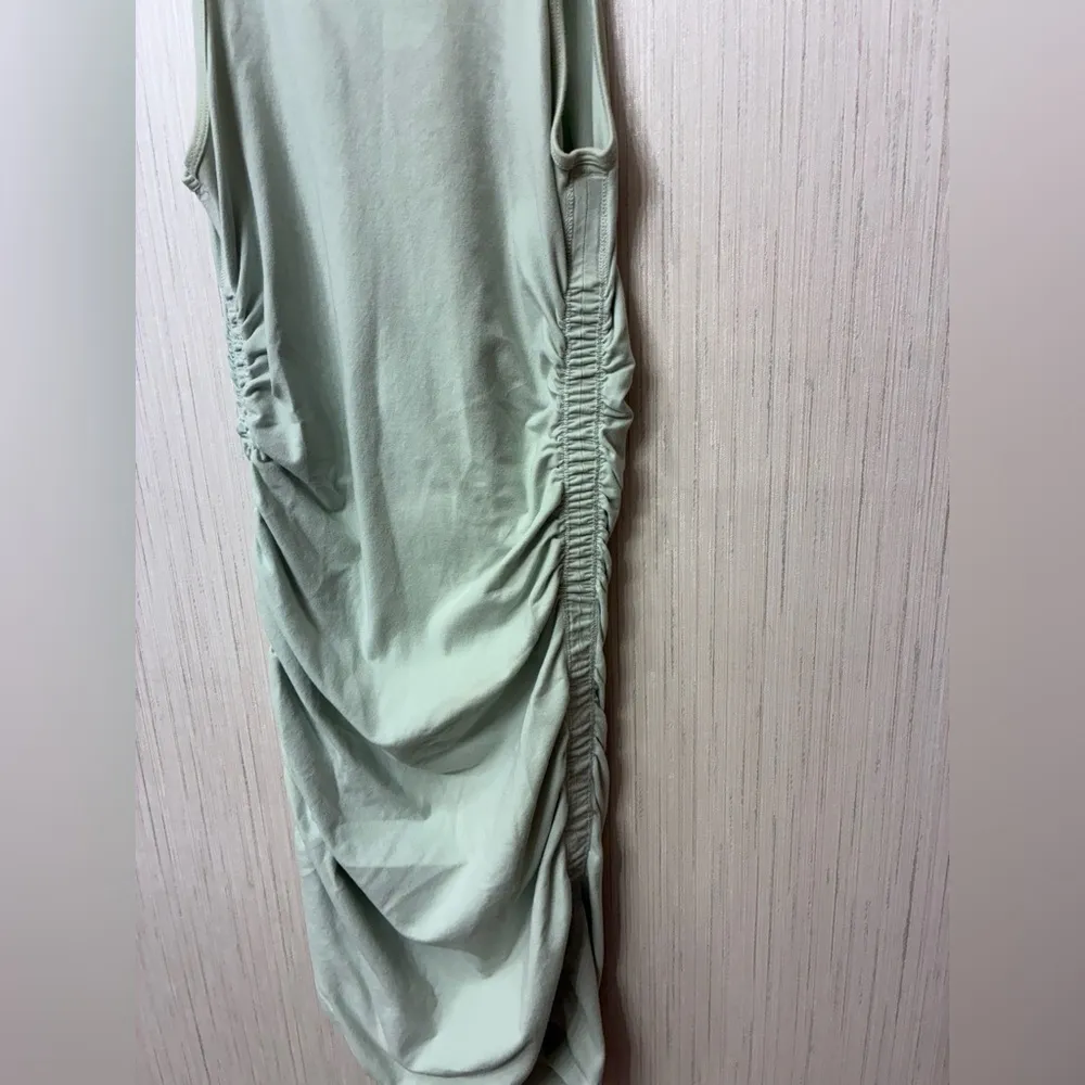 TNA Ruched Bodycon Dress Size S Pastel Sage Green Tank Midi - Image 2
