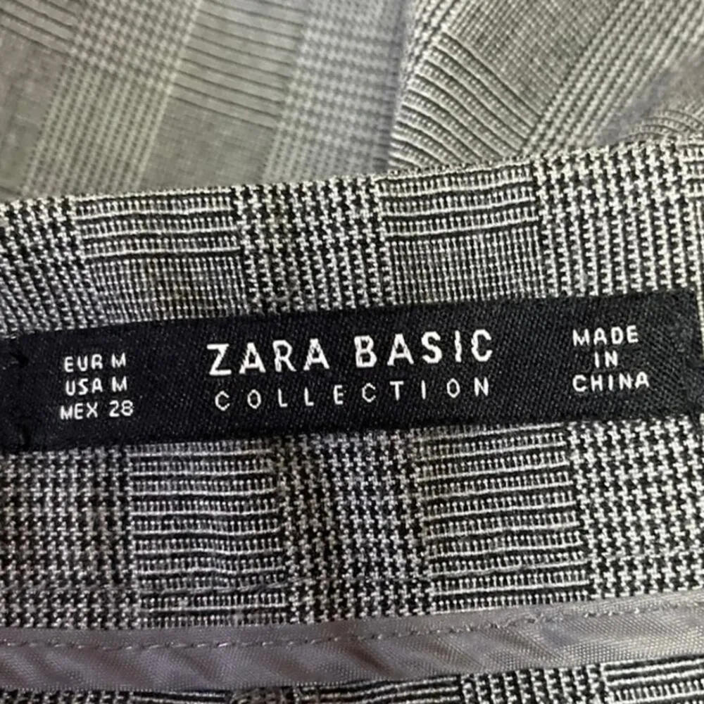 Zara Gray Plaid Ruffle Pockets High Rise Straight Leg Crop Ankle Trouser Pants M - Image 4