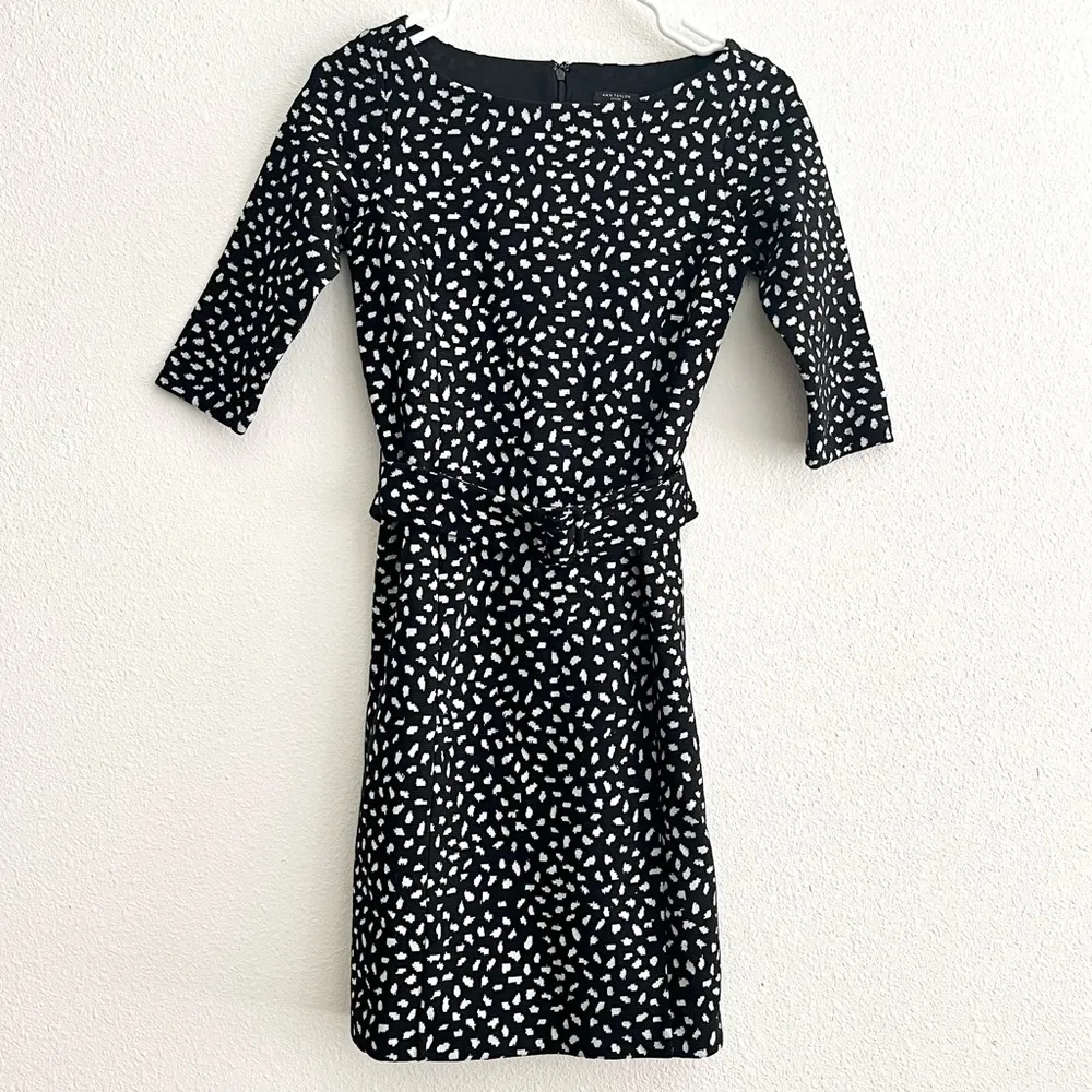 NWT Ann Taylor Petite Black White Spotted Dot Print Belted Sheath Dress Size 00 - Image 2