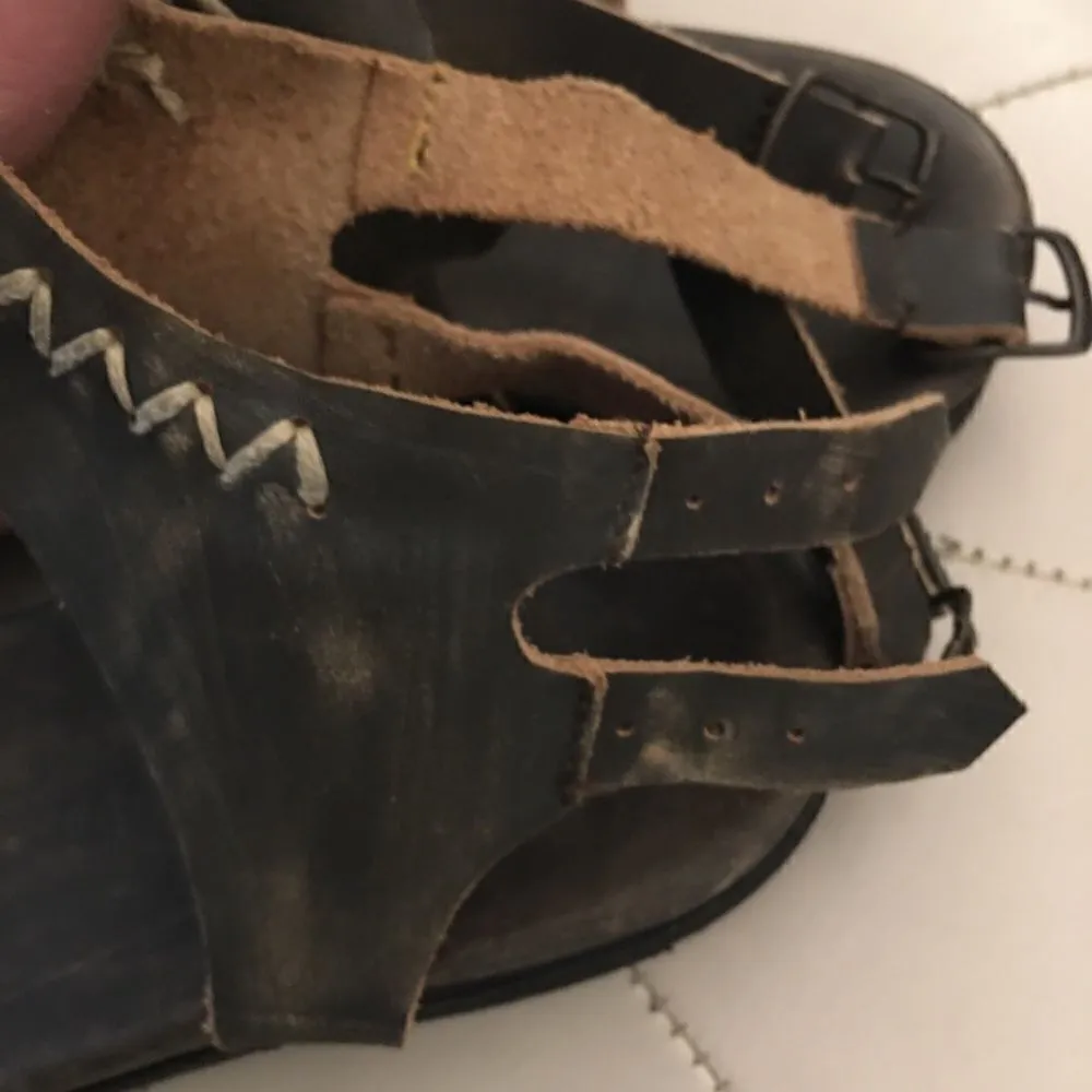 Distressed Leather fusion double buckle back sandals made in Mexico Brown Size 8 - Image 2