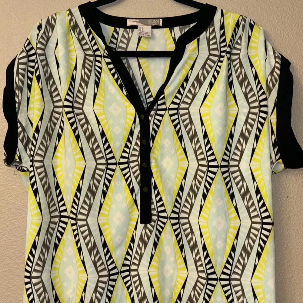 Love 21 Forever Geometric Print Tunic Mini Dress Size Large Black Green Blue - Image 3