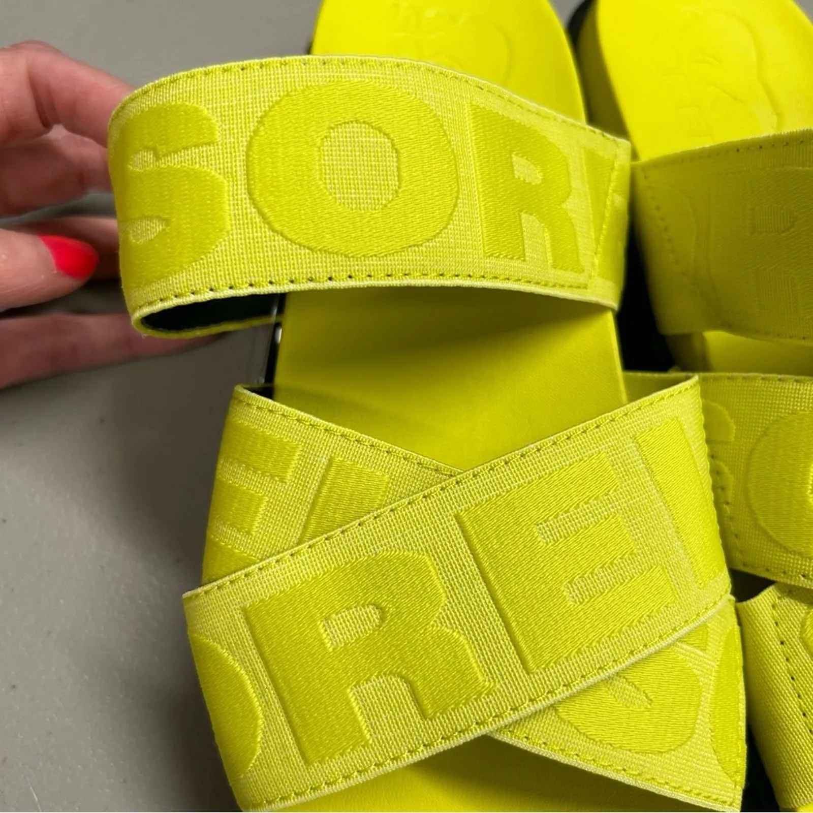 Sorel Sandal Roaming Sport Slide Slip On Platform Yellow Logo Spell Out NEW 7.5 - Image 3