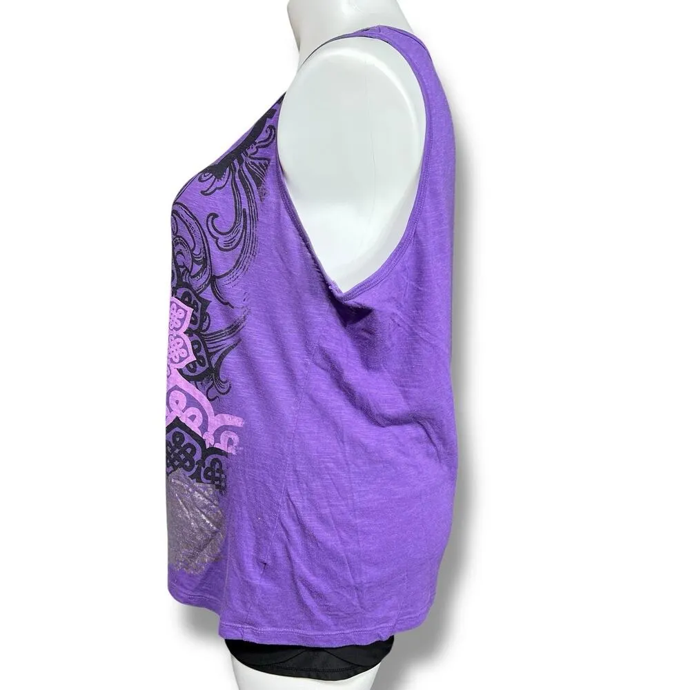Faded Glory Womens Tank Top Sleeveless Keyhole Scoop Neck Purple Floral Print 2X - Image 5